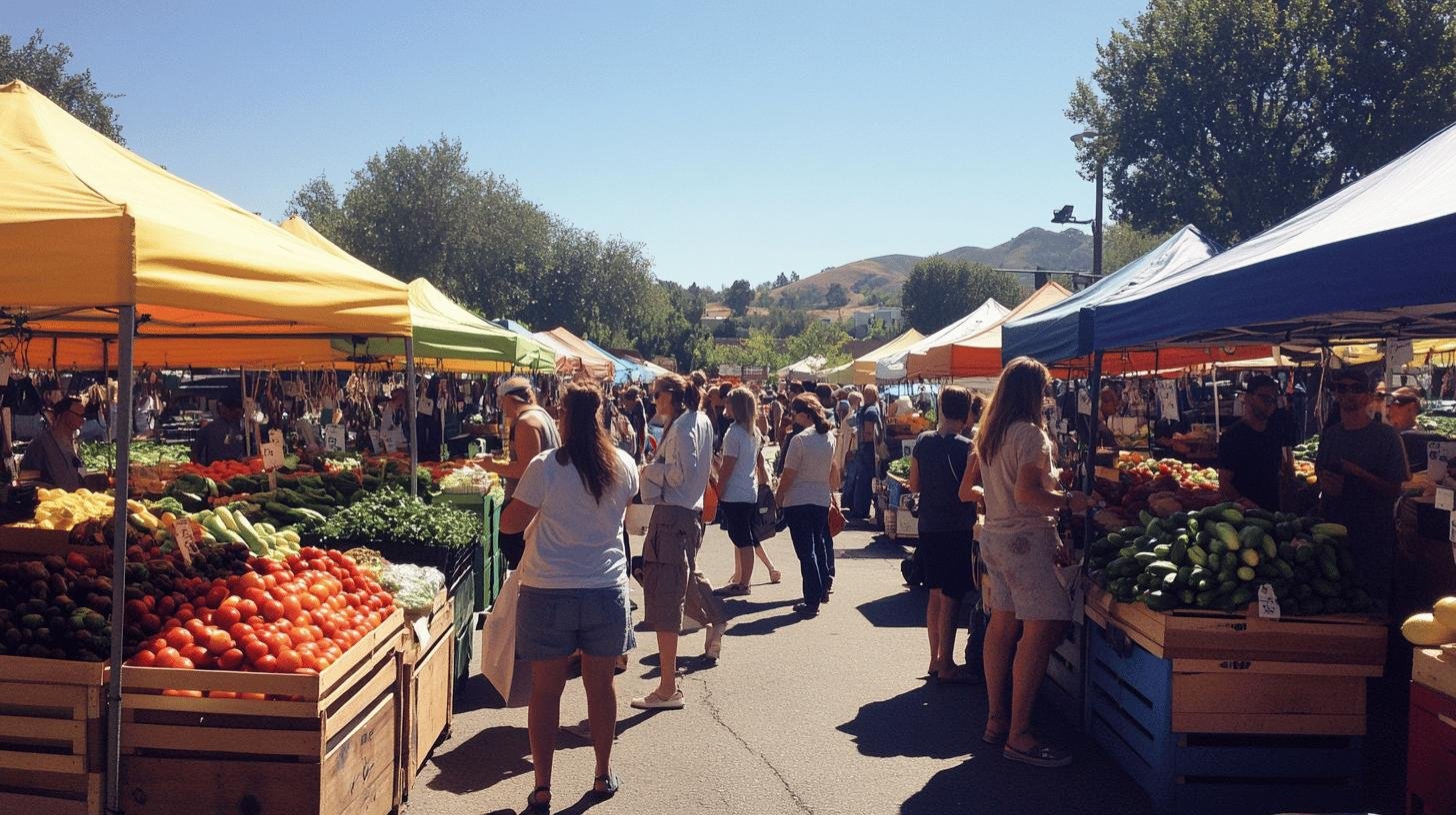 Crowded outdoor market with stalls, highlighting the role of Seasonal Local Businesses.