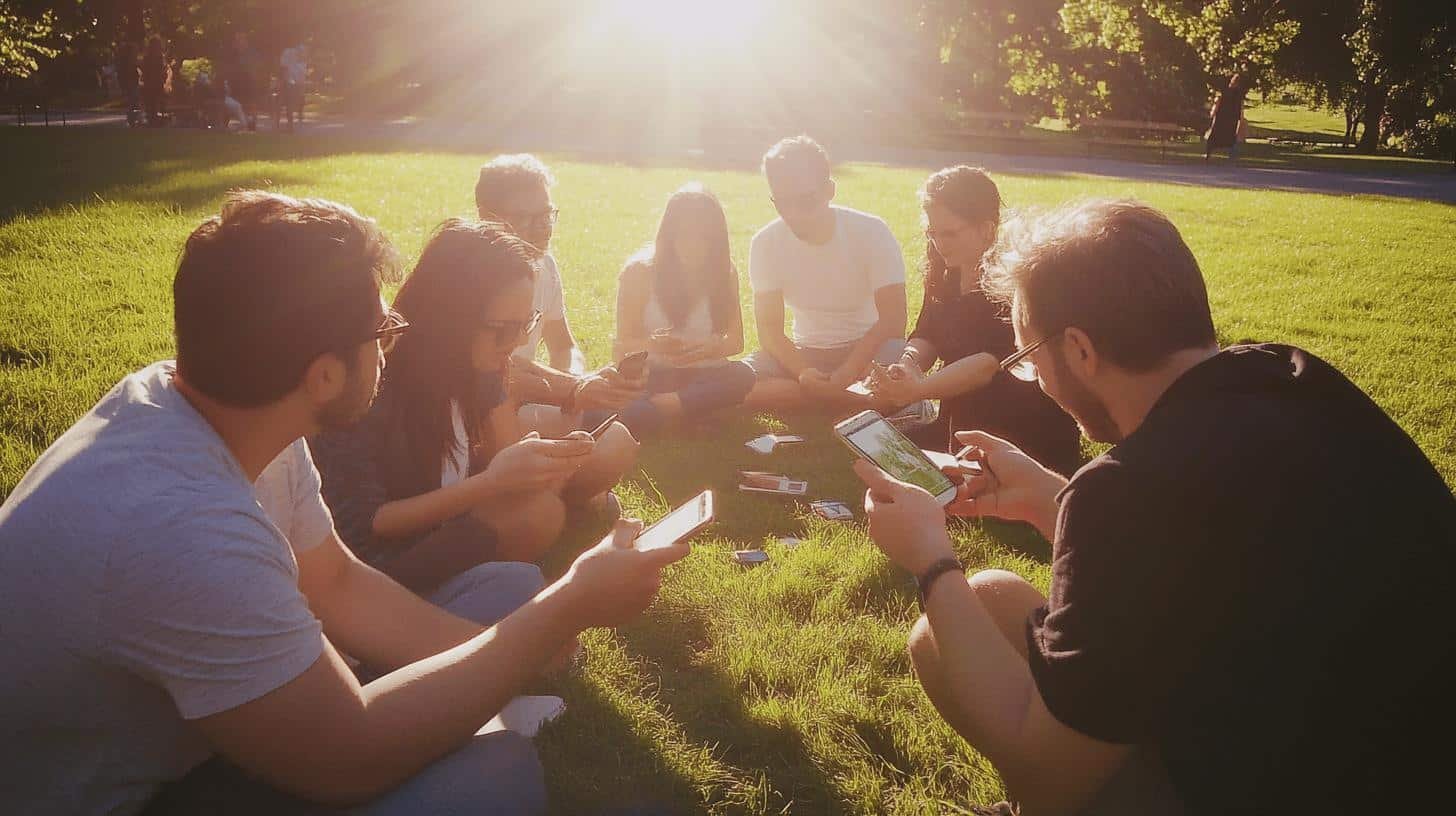 Group brainstorming on mobile devices outdoors – Creative Ways to Promote Your Business