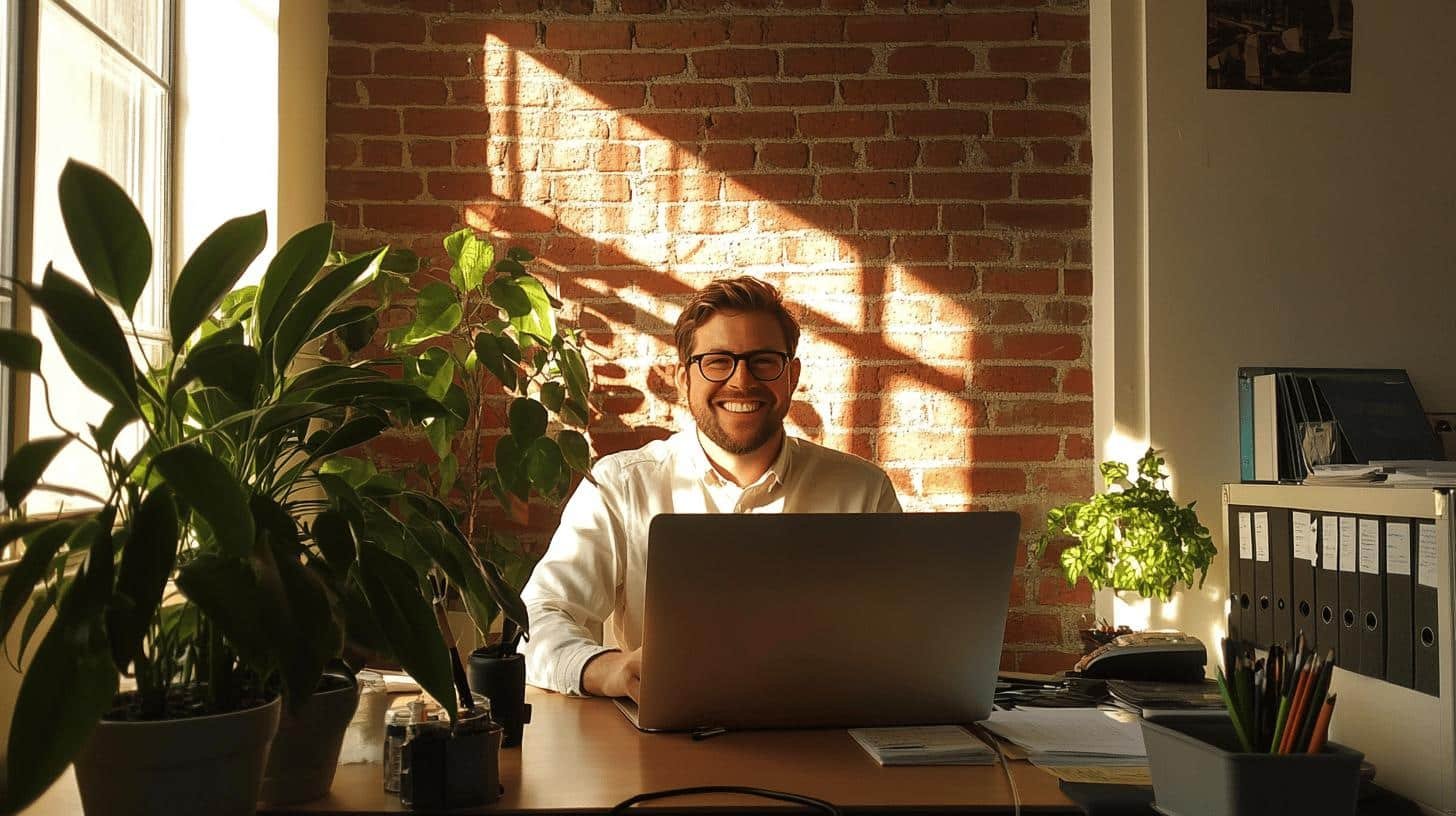 a man sitting at a desk with a laptop - Does work life balance affect economic growth