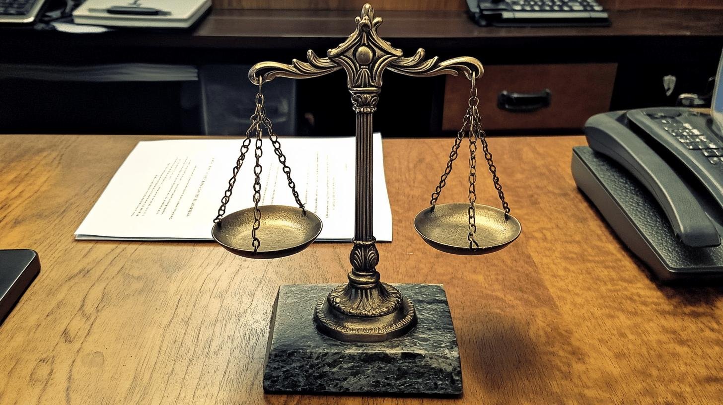 Scales of justice on legal documents representing Economic Liberty in the Constitution.