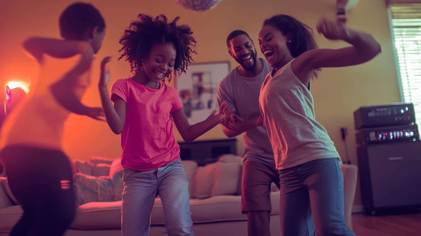 Family dancing and having fun together – Family Friendly Activities at Home