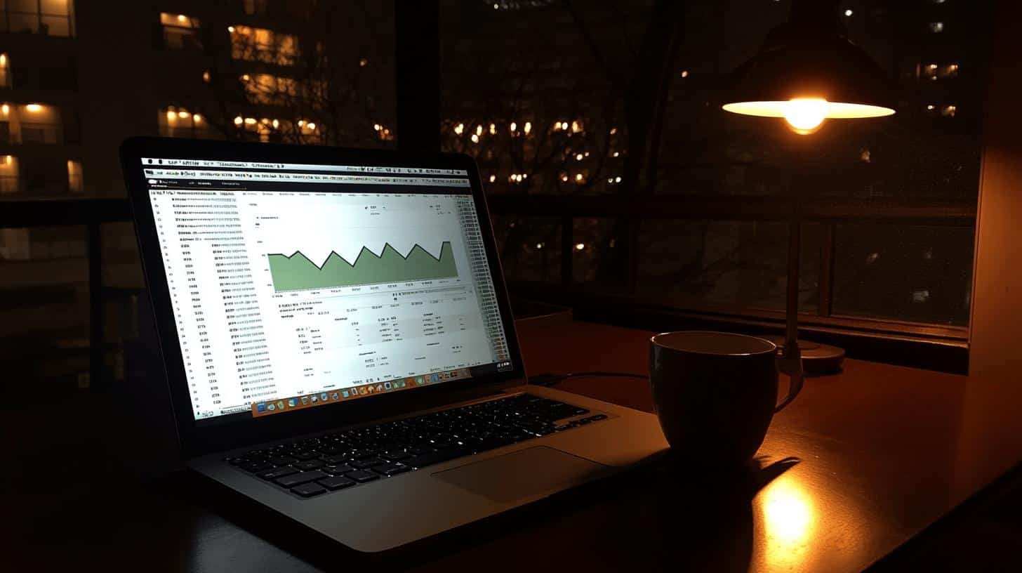 Night workspace with laptop displaying analytics for Growth Hacking Marketing.