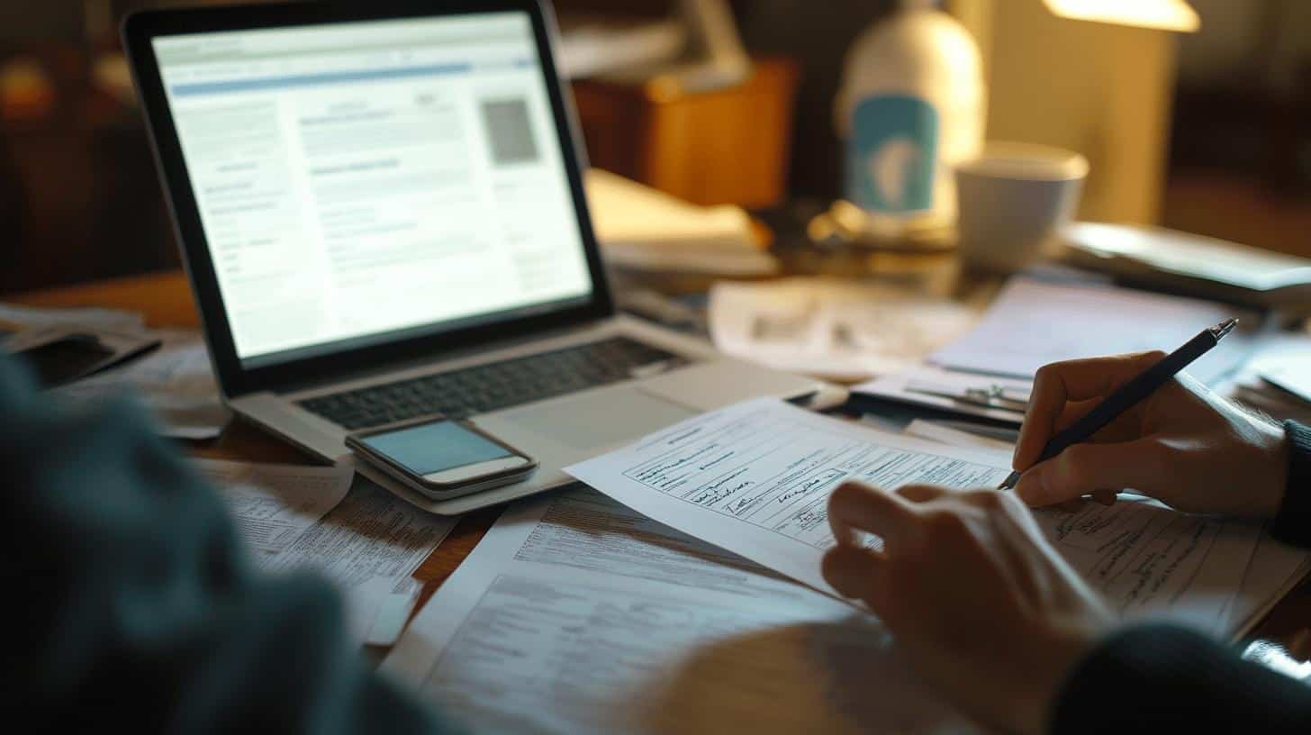 A professional working on laptop and reviewing documents, focusing on employee recruitment strategies and Complying with Legal Requirements on How to Hire Employees.