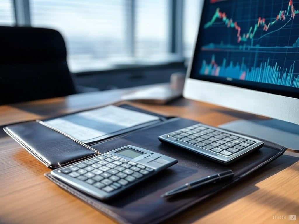 a calculator and keyboard on a desk