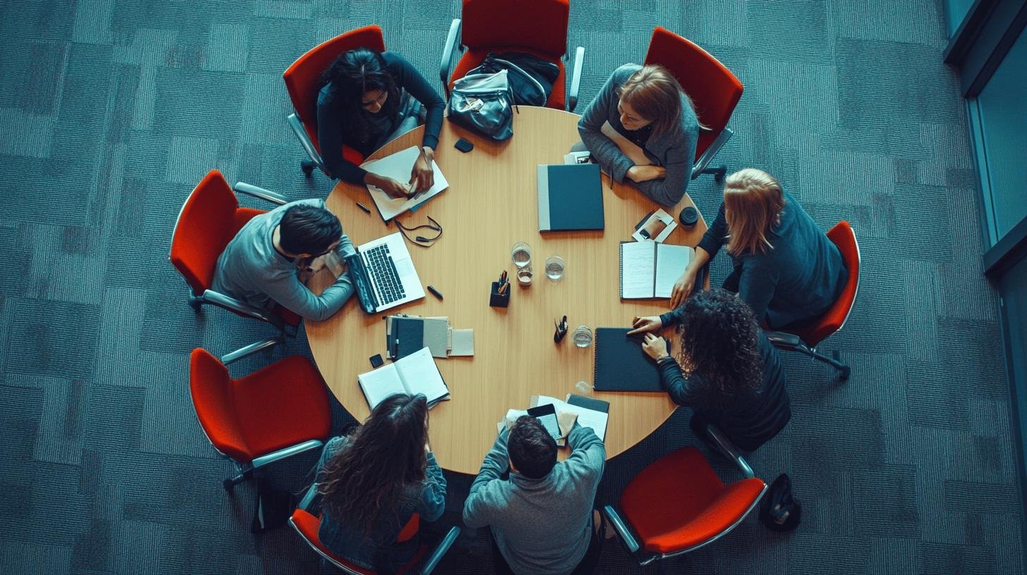 Small advisory board meeting around a circular table, discussing strategies – Types of Board of Directors.