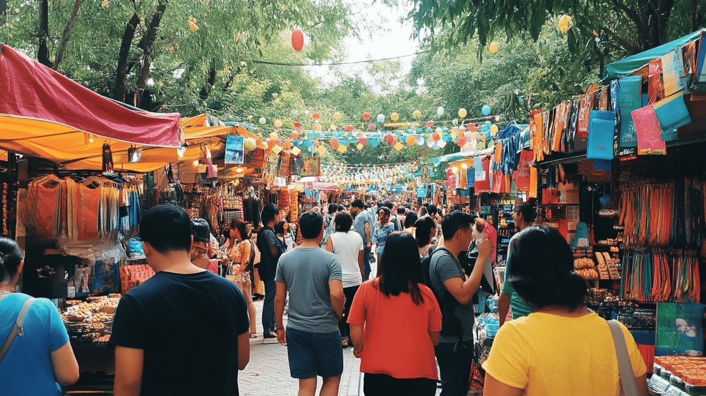 Crowded marketplace showcasing various vendors, illustrating types of economic liberty.