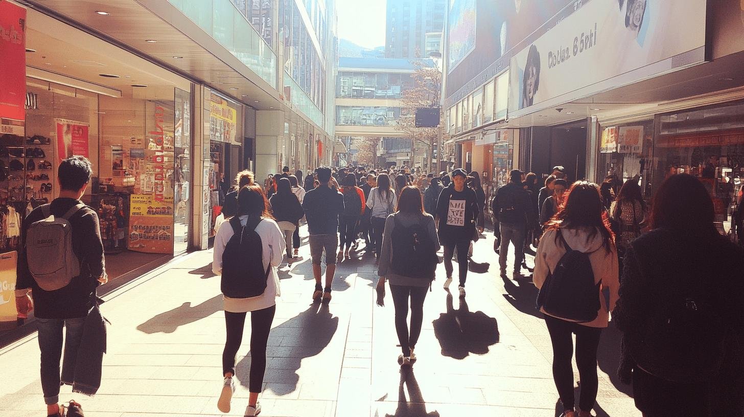 Crowded shopping street illustrating consumer behavior in relation to Woke Capitalism.